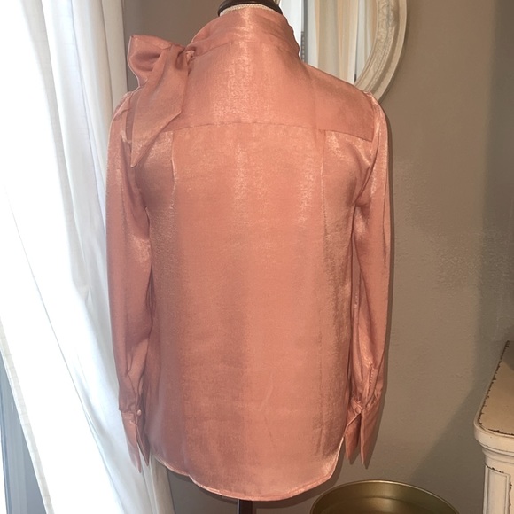 Worthington Petite XS pink women’s blouse with ribbon 🎀 tie bow button shirt XS - Picture 8 of 13